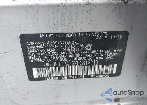 2013 Subaru Impreza 2.0I Sport Premium z USA, uszkodzony, nr VIN JF1GPAL6XD2812213